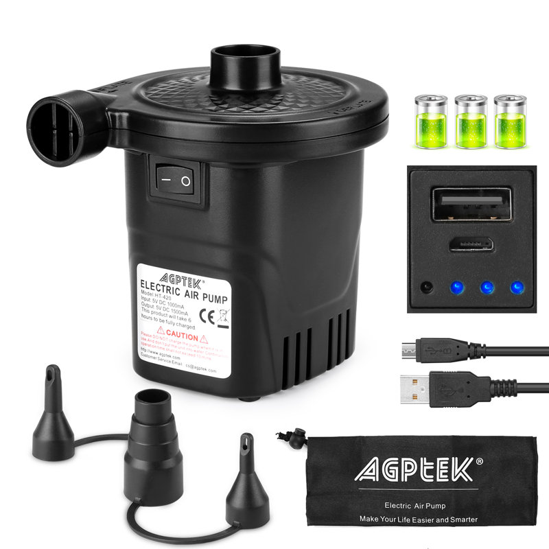 AGPtEK USB Rechargeable External Electric Air Pump with 3 Nozzles for